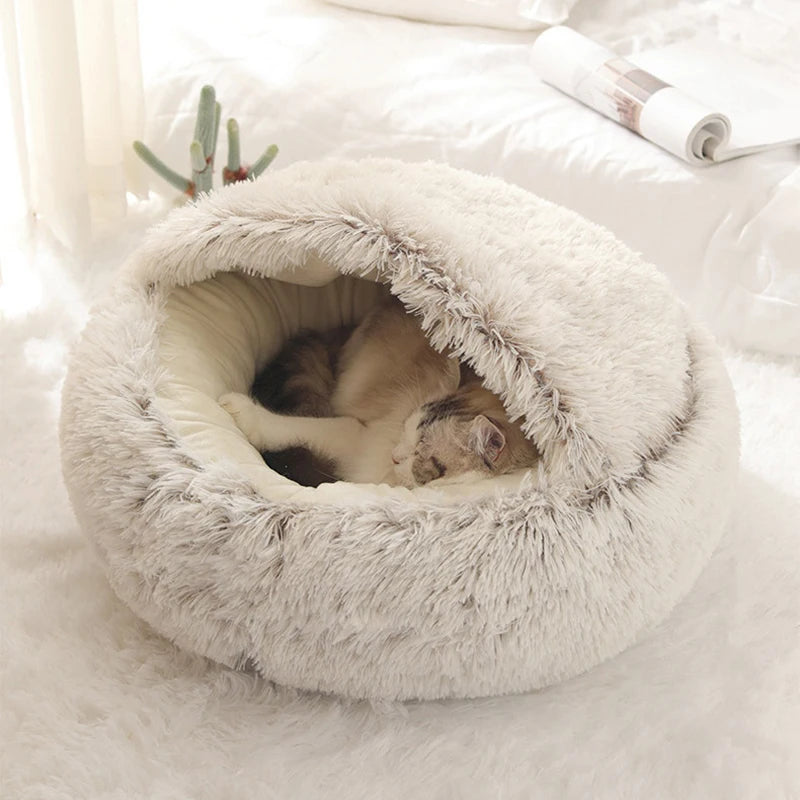 Soft Plush Pet Bed with Cover Round Cat Bed Pet Mattress Warm   Cat Dog  Sleeping Nest Cave for Small Dogs kitten