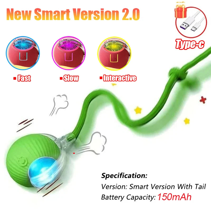 Smart Interactive Cat Ball with Faux Tail - Rechargeable Auto-Rolling Toy