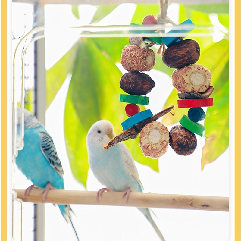 Natural Parrot Chewing Toy Set - Corn Cob, Loofah & Wood Combination