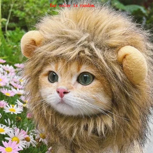 Lion Mane Cat Costume - Humorous Adjustable Headgear for Pets