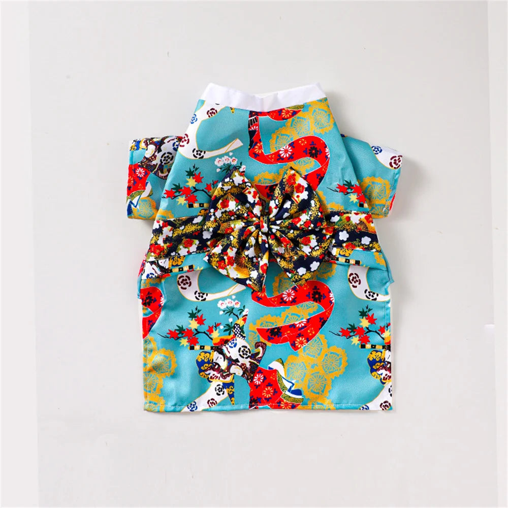 Japanese Kimono Cat Outfit - Summer Pet Coat with Bow-Knot for Cats & Dogs