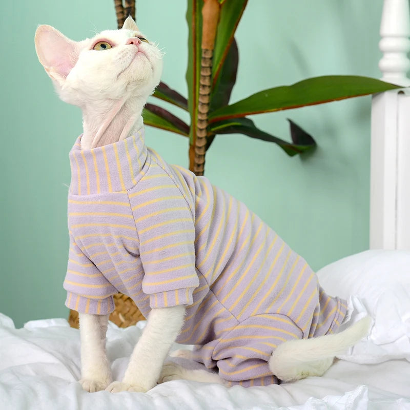 Sphynx Cat Striped Turtleneck Sweater - Warm Cotton Hoodie for Hairless Cats