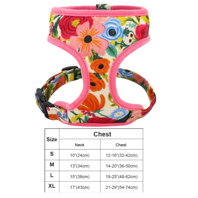Floral Dog Harness & Leash Set - Adjustable Forest Print for All Dog Sizes