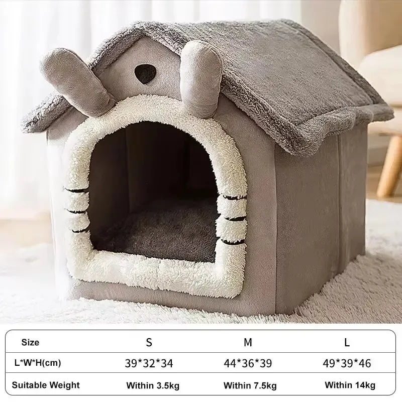 Foldable Pet Cave Bed - Warm Winter House for Small & Medium Dogs & Cats