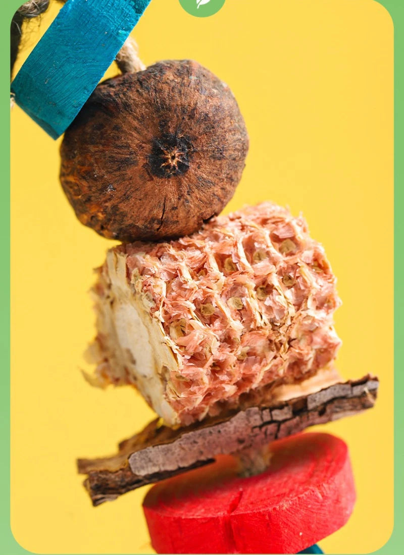 Natural Parrot Chewing Toy Set - Corn Cob, Loofah & Wood Combination