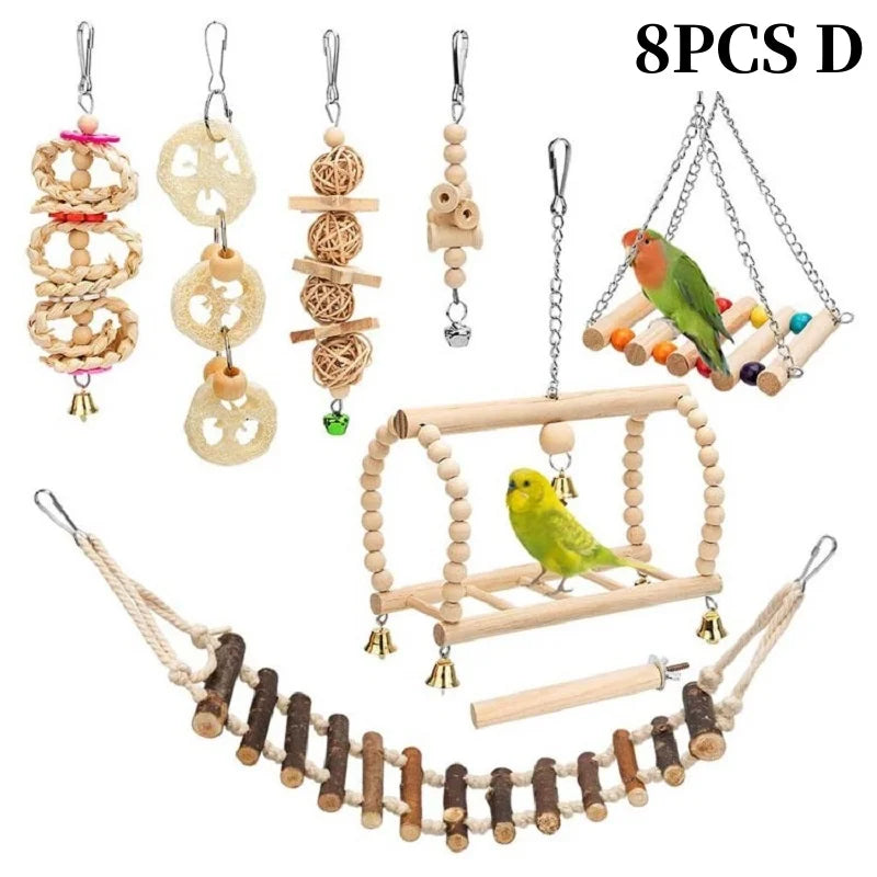 Colorful Wooden Parrot Swing with Bell - Cockatiel Training & Play Toy