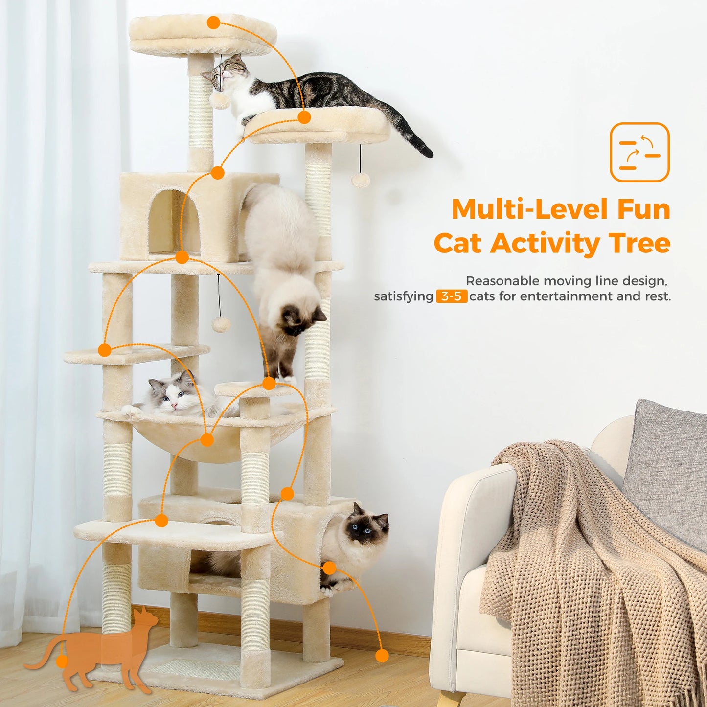 Large Multi-Level Cat Tree Tower - Sisal Scratching Posts & Hammock