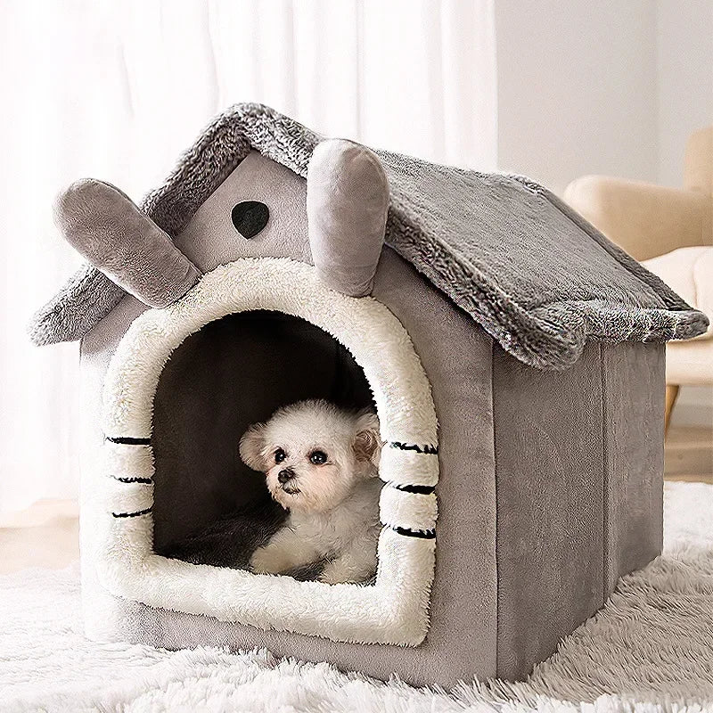 Foldable Pet Cave Bed - Warm Winter House for Small & Medium Dogs & Cats