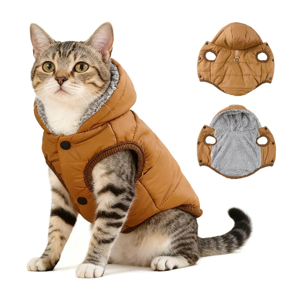 Windproof Cat Hoodie - Waterproof Fleece Coat for Small & Medium Pets