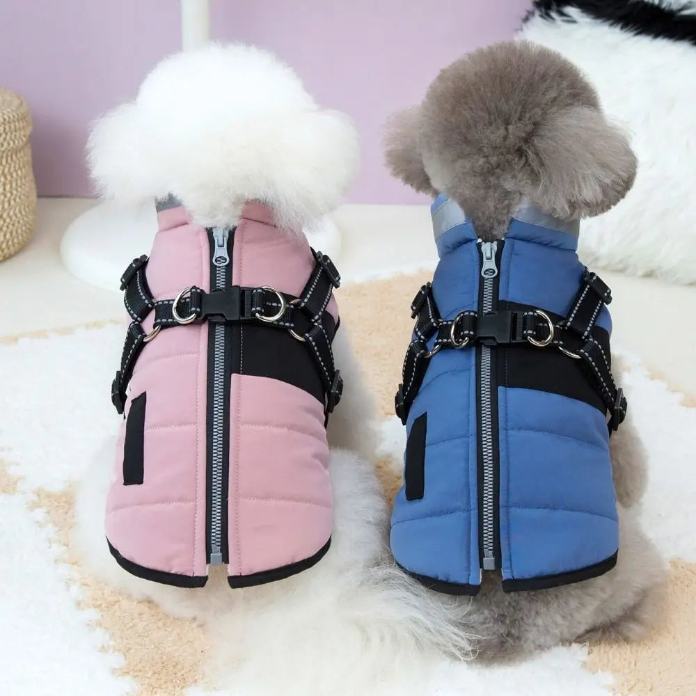 Adjustable Waterproof Dog Jacket - Padded Winter Coat with Harness & Reflective Strips