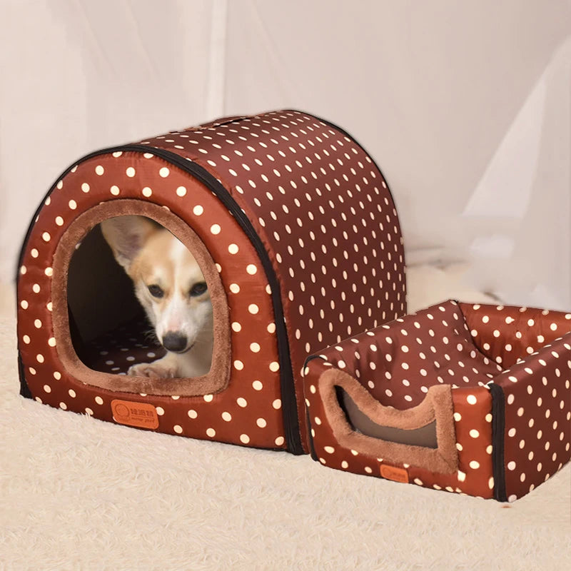 Warm Foldable Dog House with Star Print - Comfortable Kennel Mat