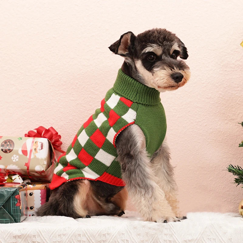 Christmas Dog Sweater - Knit Turtleneck Pullover for Small Dogs & Cats
