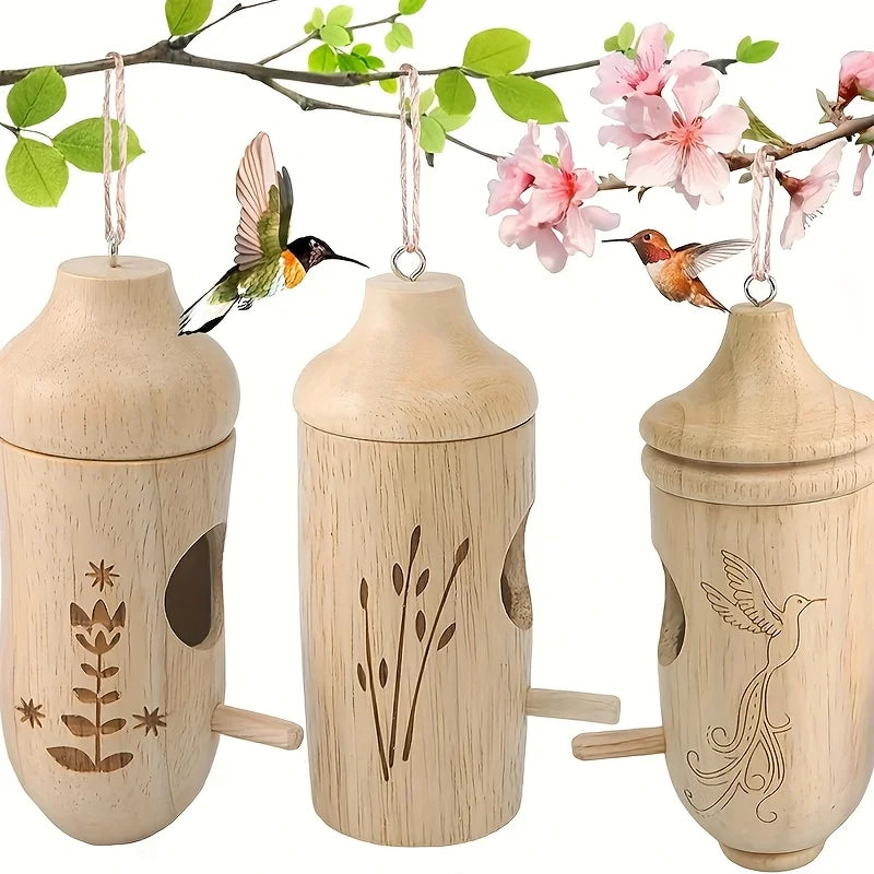 Wooden Hummingbird House - Decorative Mini Bird Nest for Garden & Patio