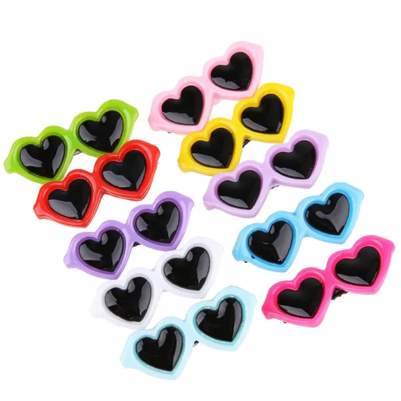Heart Sunglasses Pet Hair Clips - Decorative Bow Hairpins for Dogs & Cats
