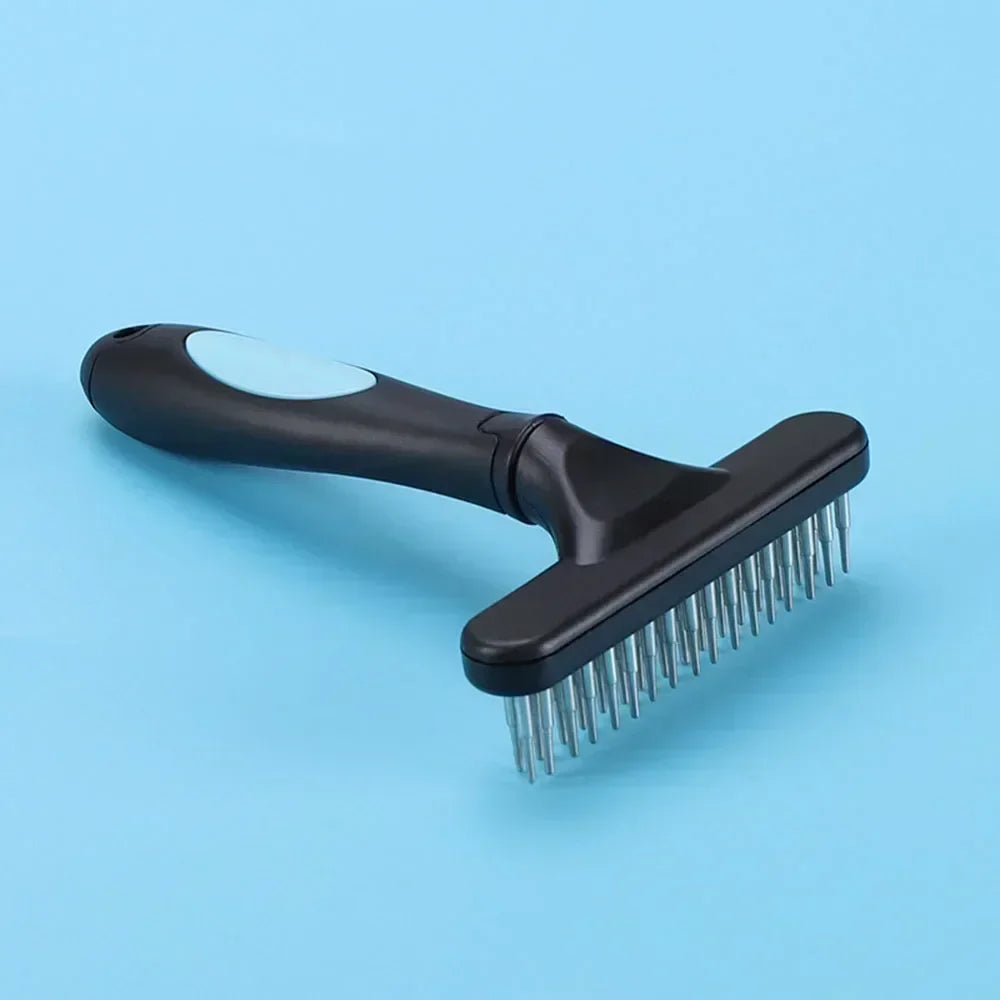 Double Row Pin Deshedding Brush - Undercoat Rake for Dogs & Cats