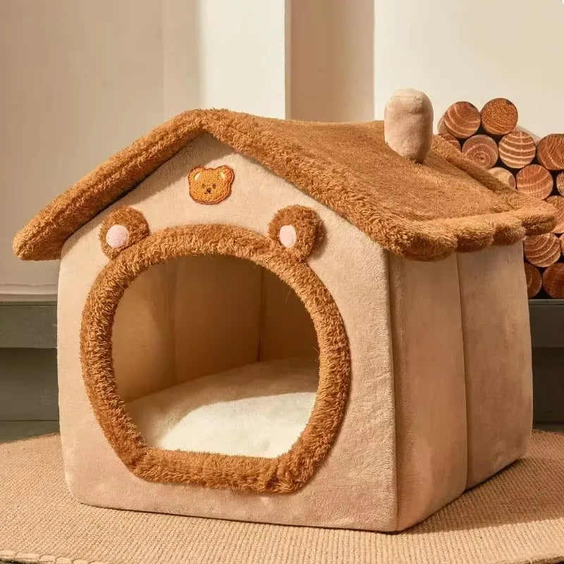 Foldable Pet Cave Bed - Warm Winter House for Small & Medium Dogs & Cats