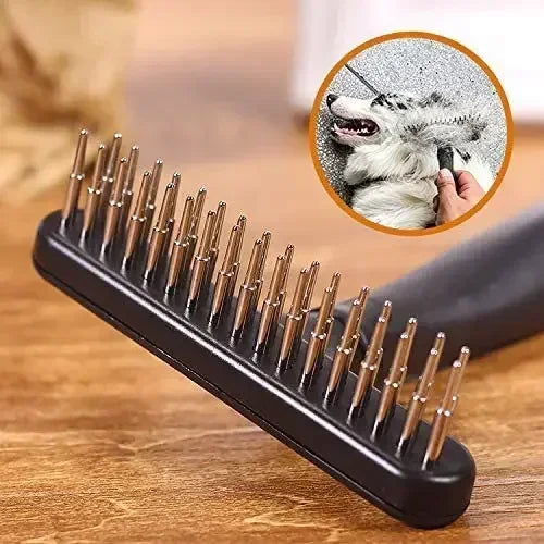 Double Row Pin Deshedding Brush - Undercoat Rake for Dogs & Cats