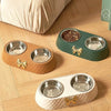Double Pet Food Bowl with Bow Tie Design - Dog & Cat Feeding Station