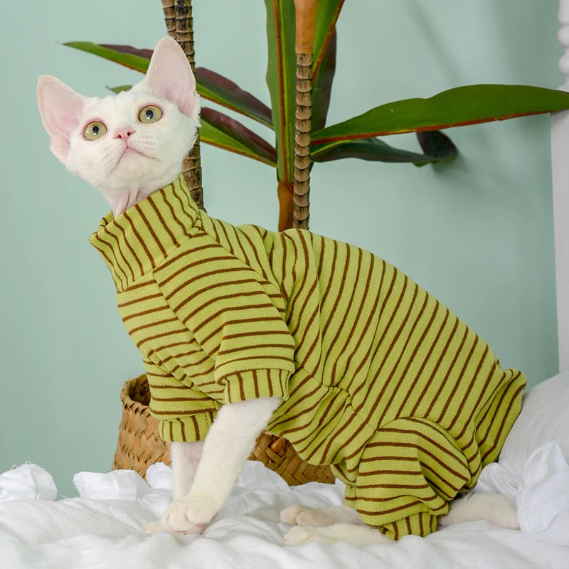 Sphynx Cat Striped Turtleneck Sweater - Warm Cotton Hoodie for Hairless Cats