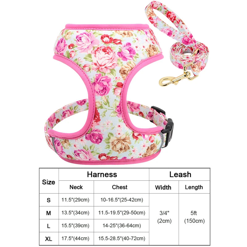 Floral Dog Harness & Leash Set - Adjustable Forest Print for All Dog Sizes