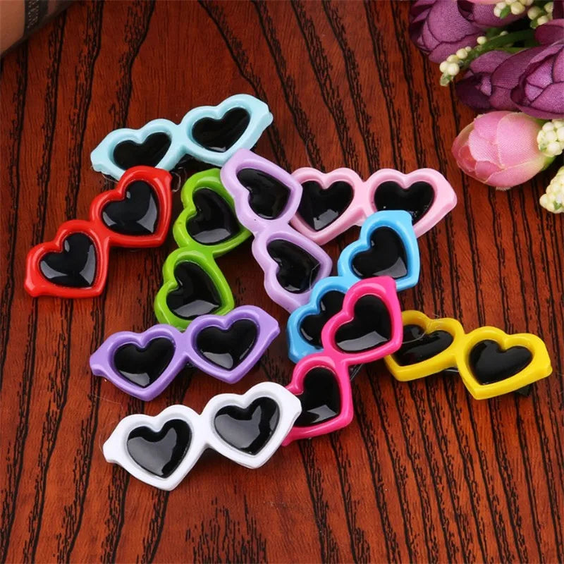 Heart Sunglasses Pet Hair Clips - Decorative Bow Hairpins for Dogs & Cats