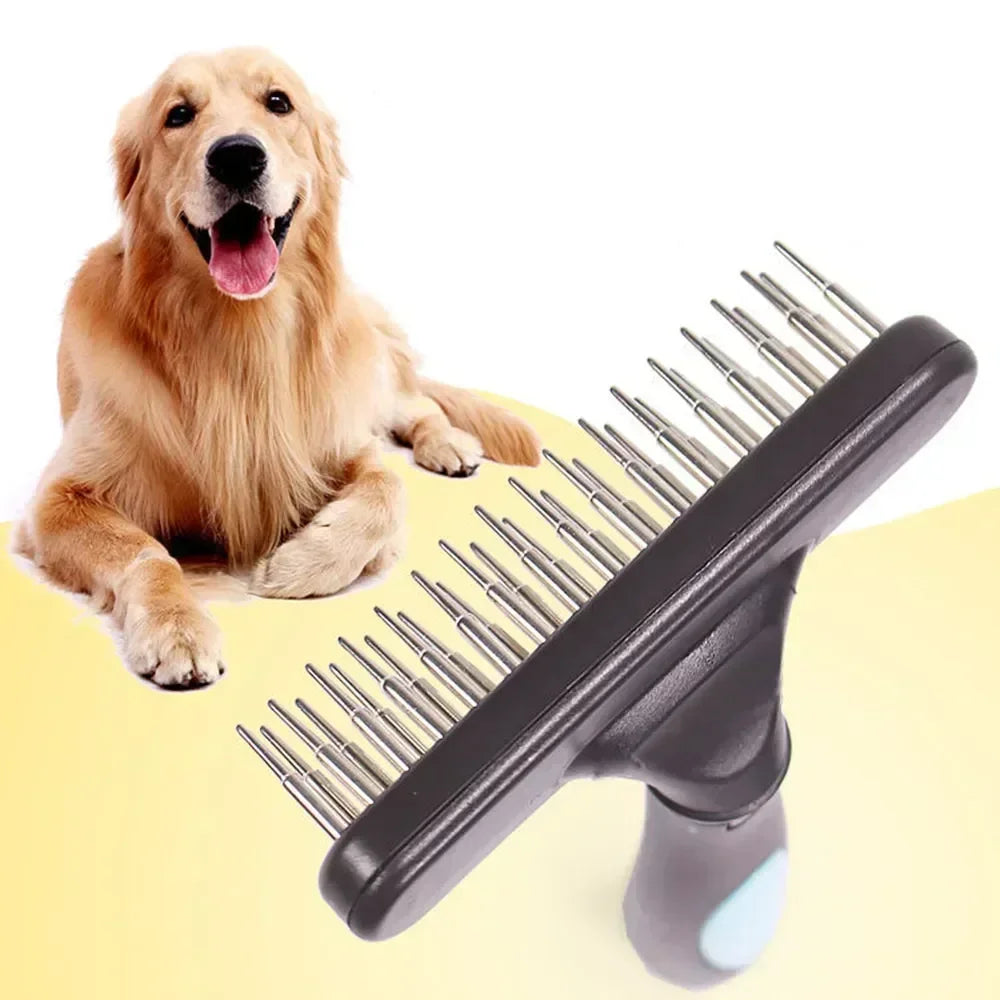 Double Row Pin Deshedding Brush - Undercoat Rake for Dogs & Cats