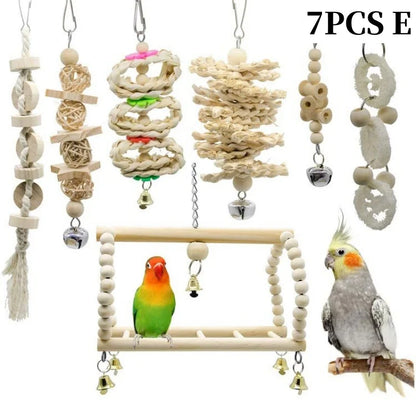 Colorful Wooden Parrot Swing with Bell - Cockatiel Training & Play Toy