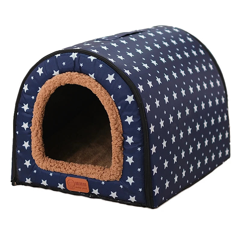 Warm Foldable Dog House with Star Print - Comfortable Kennel Mat