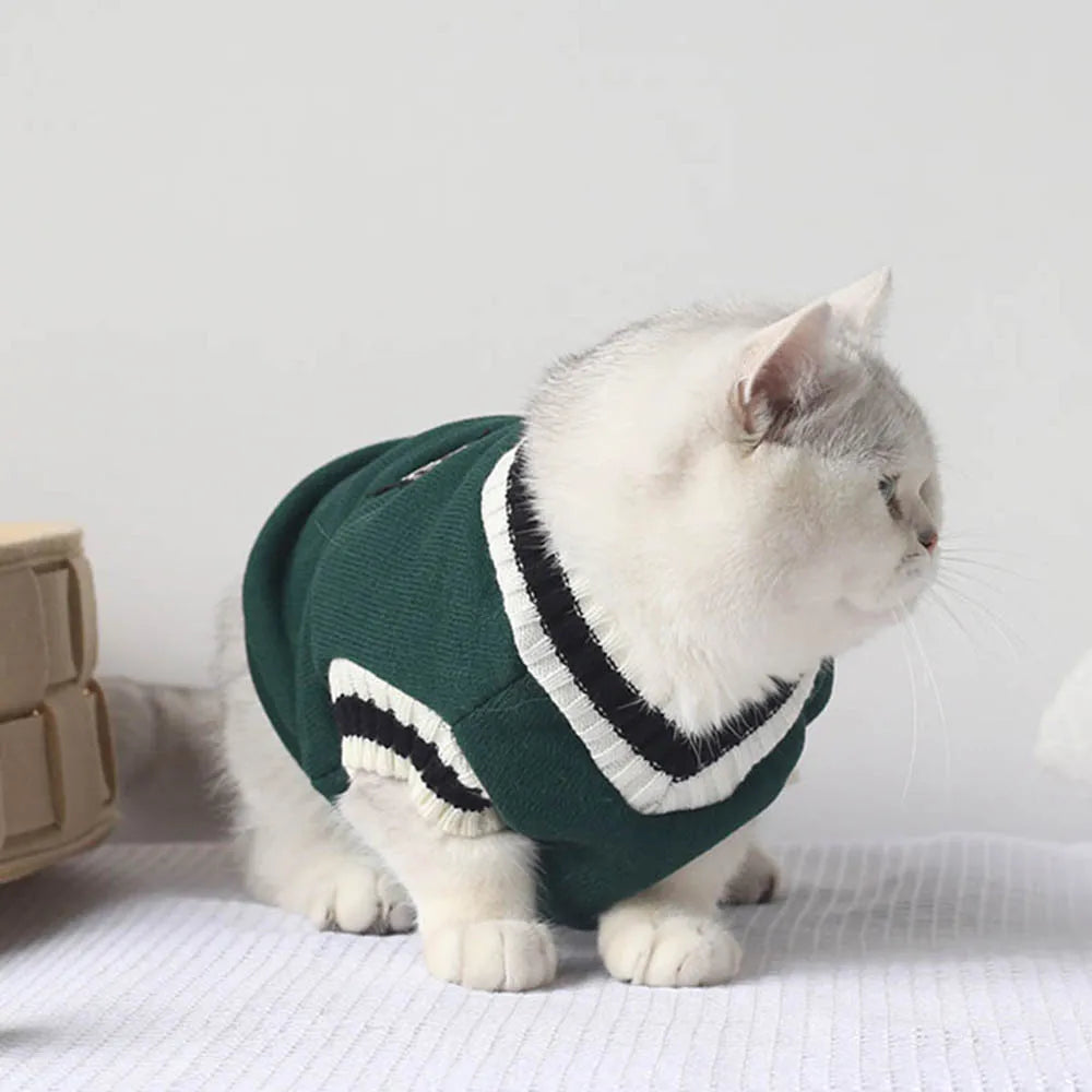 Collegiate Style Cat Sweater - Winter Warm Vest Jacket for Cats & Kittens