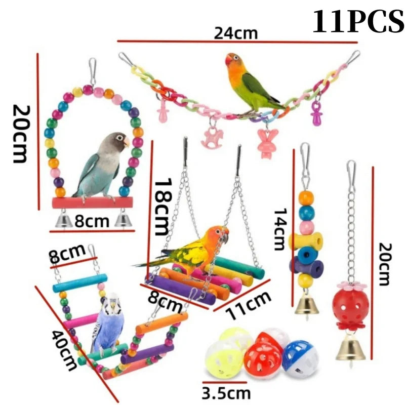 Colorful Wooden Parrot Swing with Bell - Cockatiel Training & Play Toy