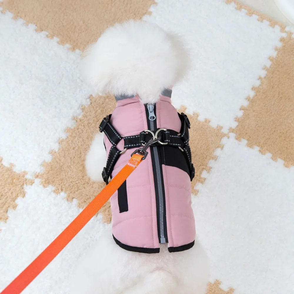 Adjustable Waterproof Dog Jacket - Padded Winter Coat with Harness & Reflective Strips