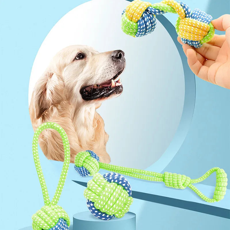 Cotton Rope Dog Toy Ball - Interactive Toothbrush Chew Toy for All Sizes
