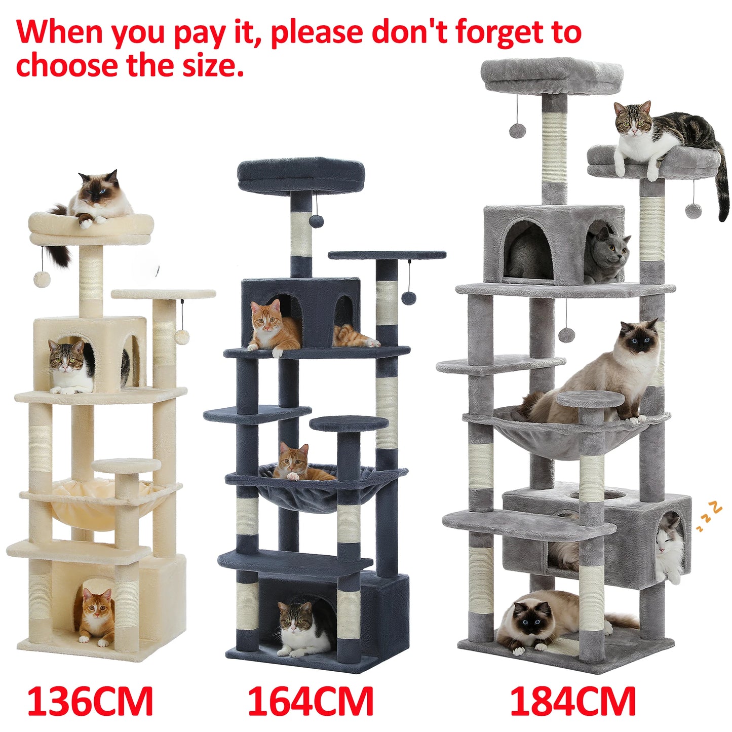 Large Multi-Level Cat Tree Tower - Sisal Scratching Posts & Hammock