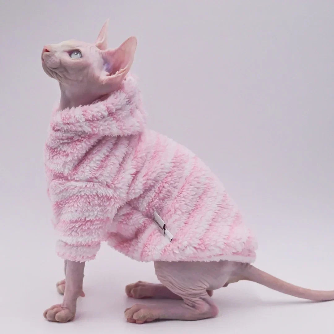Double-Sided Fluffy Cat Jacket - Thick Winter Coat for Sphynx & Hairless Cats