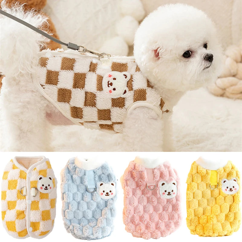 Plush Bear Print Dog Sweater - Winter Button Jacket for Small Dogs